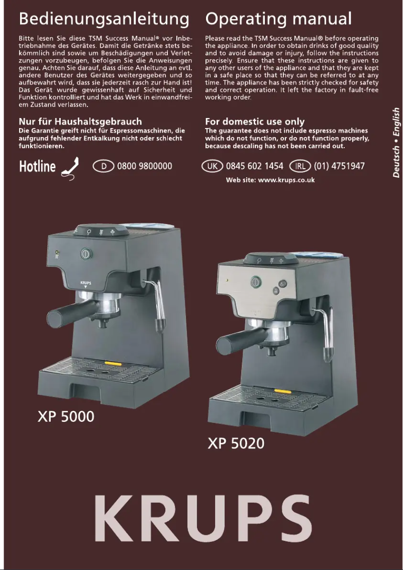 Page n°1 - Manuel utilisateur Krups Espresso XP5020