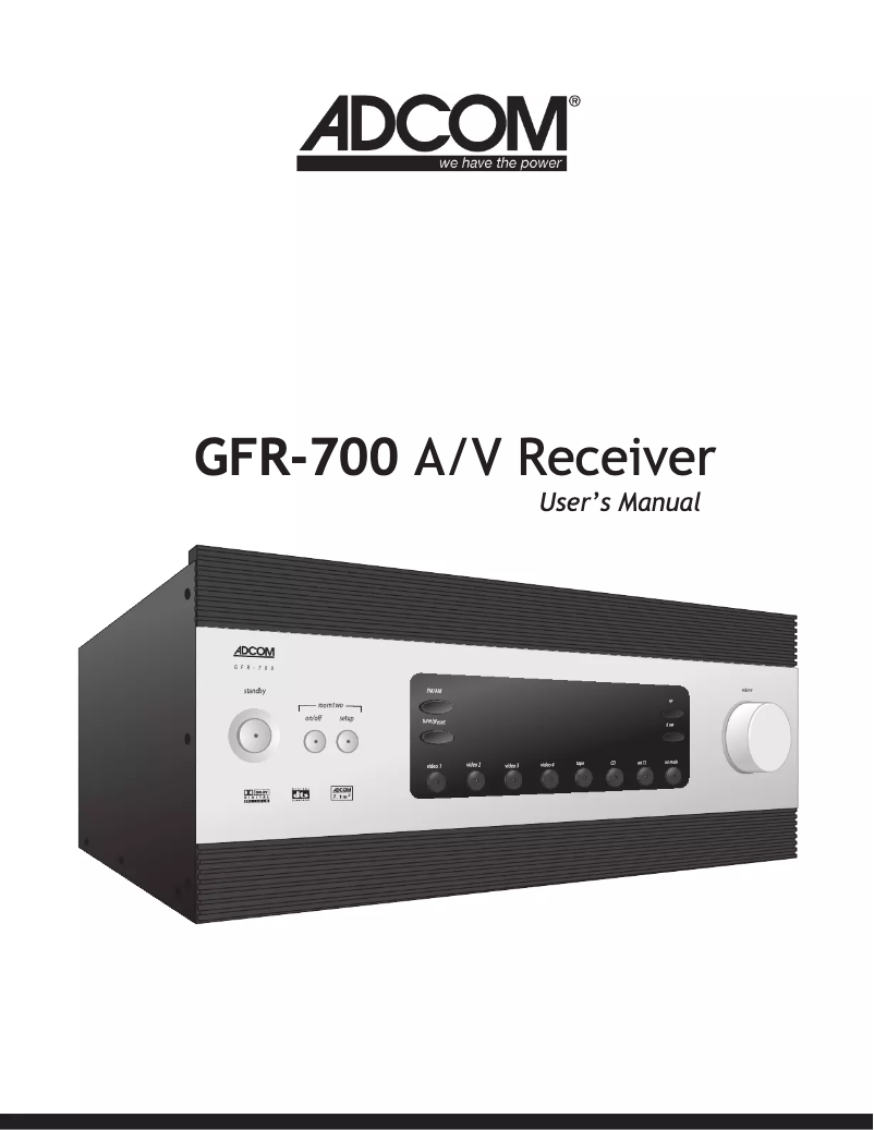 Page 1 de la notice Manuel utilisateur Adcom GFR-700