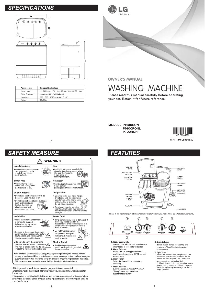 Page 1 de la notice Manuel utilisateur LG P1400RONL
