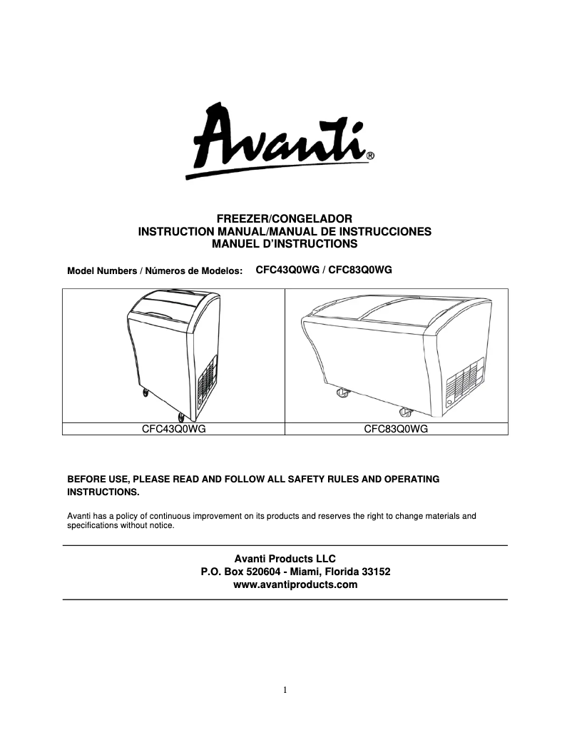 Page n°1 - Manuel utilisateur Avanti CFC836Q0WG