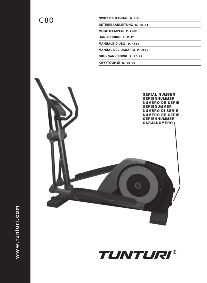 Page 1 de la notice Manuel utilisateur Tunturi C80