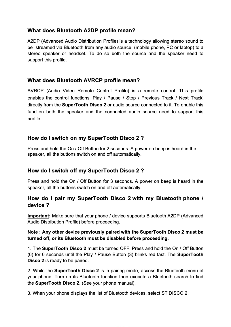 Page 1 de la notice FAQ SuperTooth Disco 2