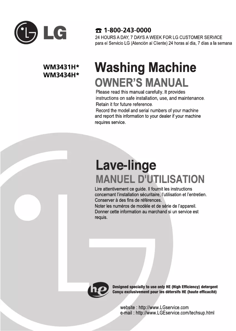 Page 1 de la notice Manuel utilisateur LG WM3431HW
