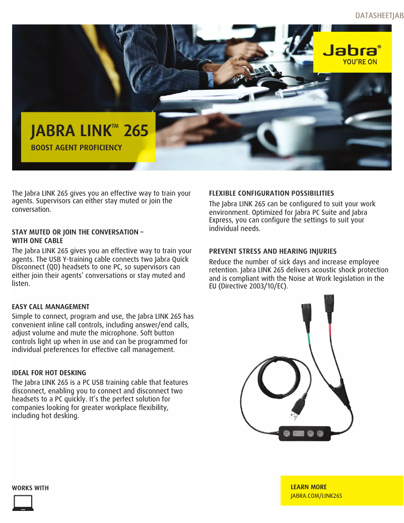 Page 1 de la notice Manuel utilisateur Jabra Link 265