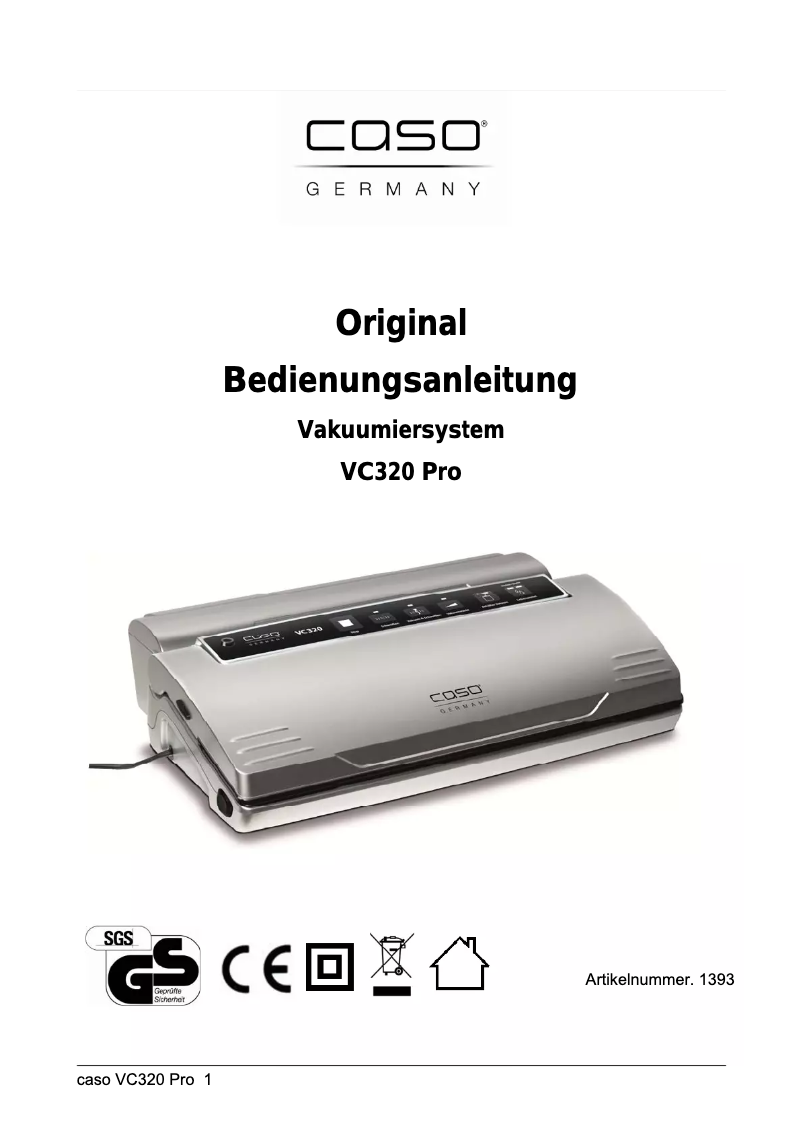 Page n°1 - Manuel utilisateur Caso VC320 Pro