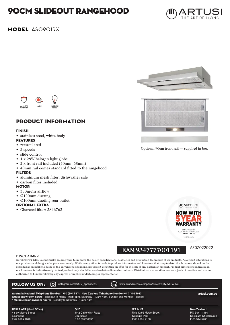 Page n°1 - Fiche technique Artusi ASO901RX