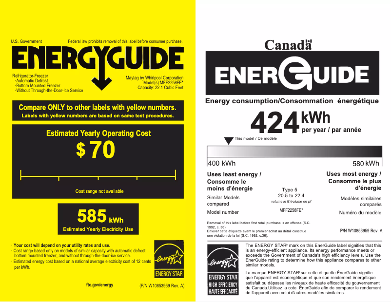 Page n°1 - Label énergétique Maytag MFF2258FEZ