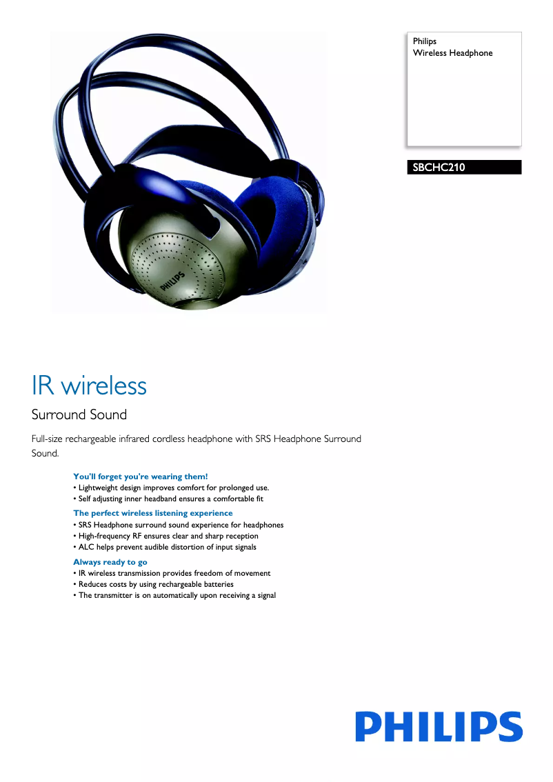 Page 1 de la notice Fiche technique Philips SBCHC210