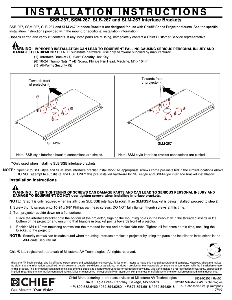 Page n°1 - Manuel utilisateur Chief SLM267