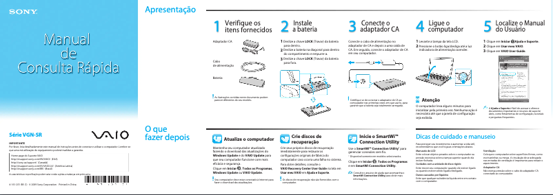 Image de la première page du manuel de l'appareil Vaio VGN-SR530A