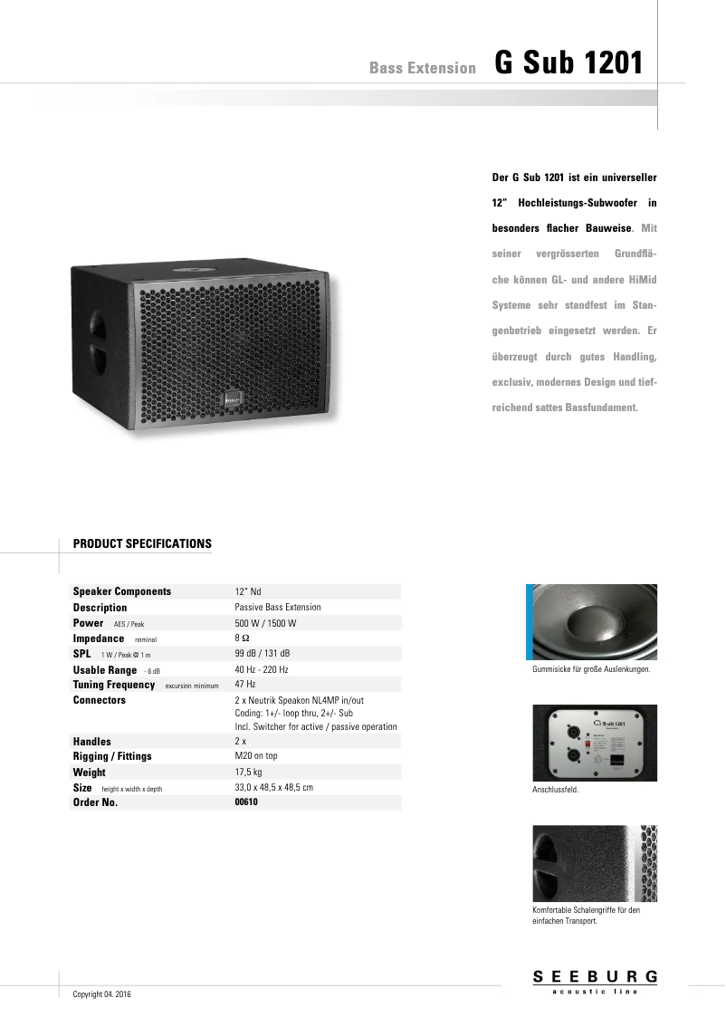 Page n°1 - Manuel utilisateur Seeburg G Sub 1201