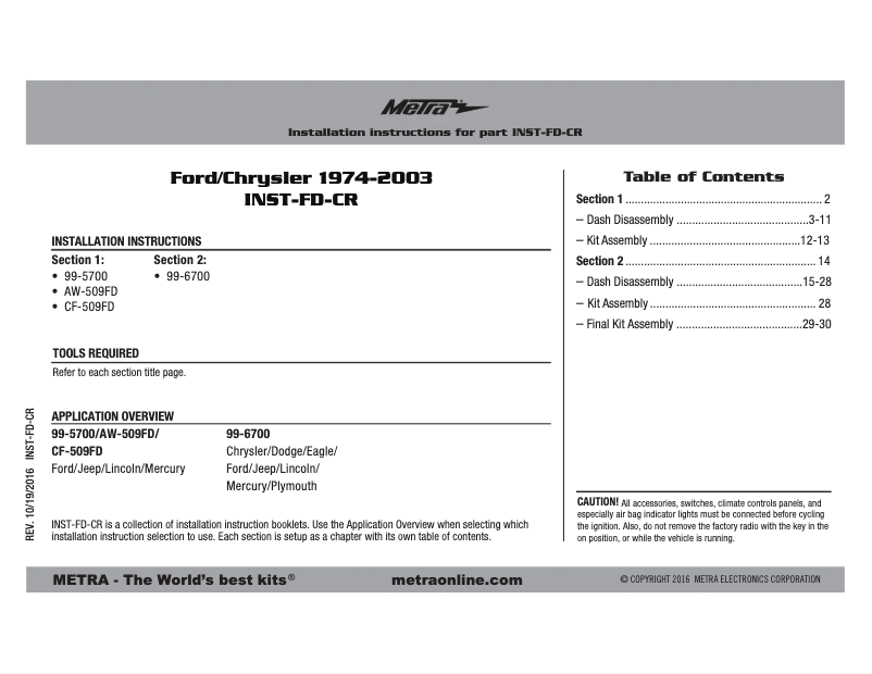 Page n°1 - Mode d'emploi Metra 99-6700