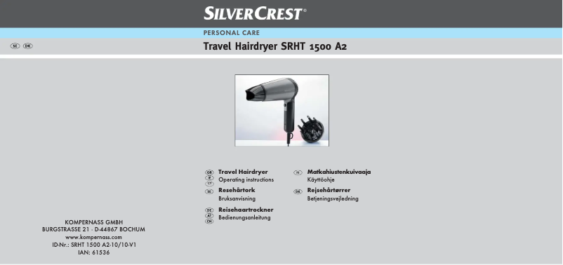 Page 1 de la notice Manuel utilisateur SilverCrest SRHT 1500 A2