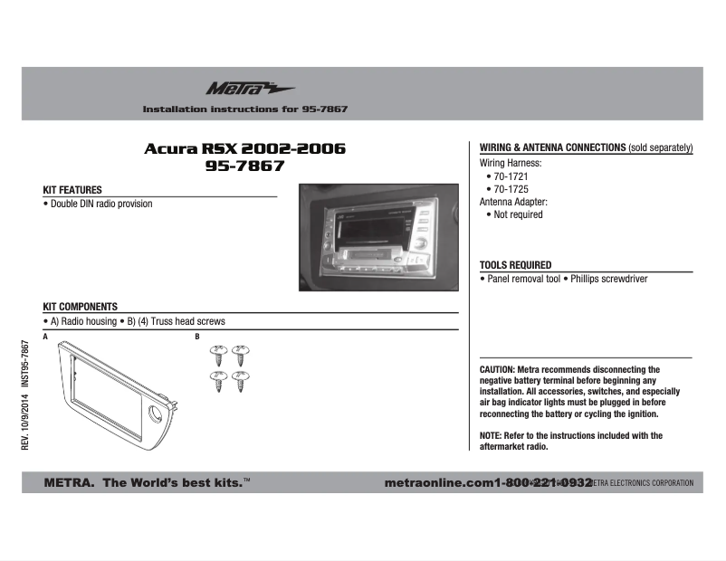 Page n°1 - Manuel utilisateur Metra 95-7867