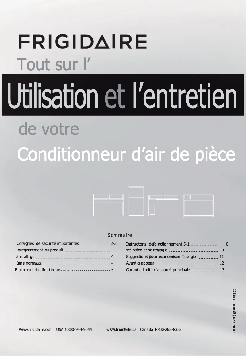 Page 1 de la notice Manuel utilisateur Frigidaire FFRE12C3Q1