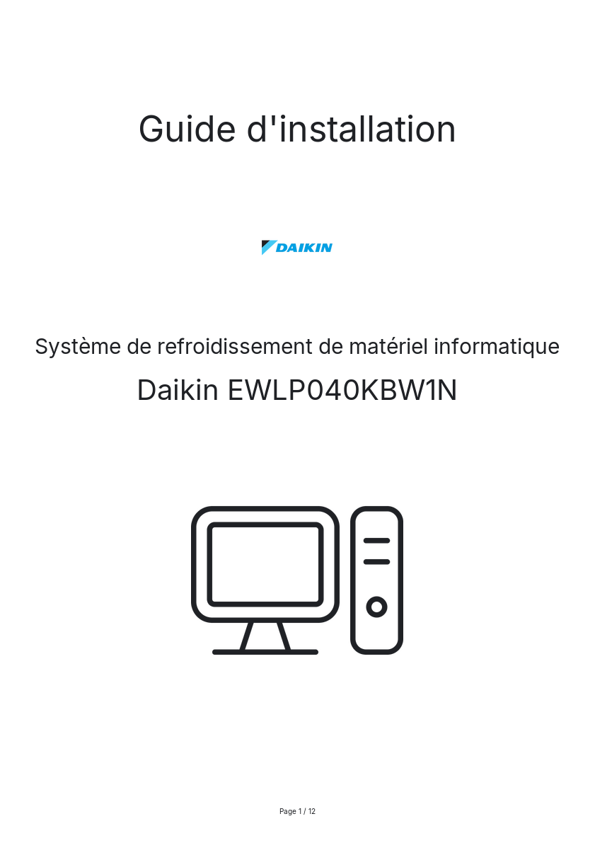 Page n°1 - Guide d'installation Daikin EWLP040KBW1N
