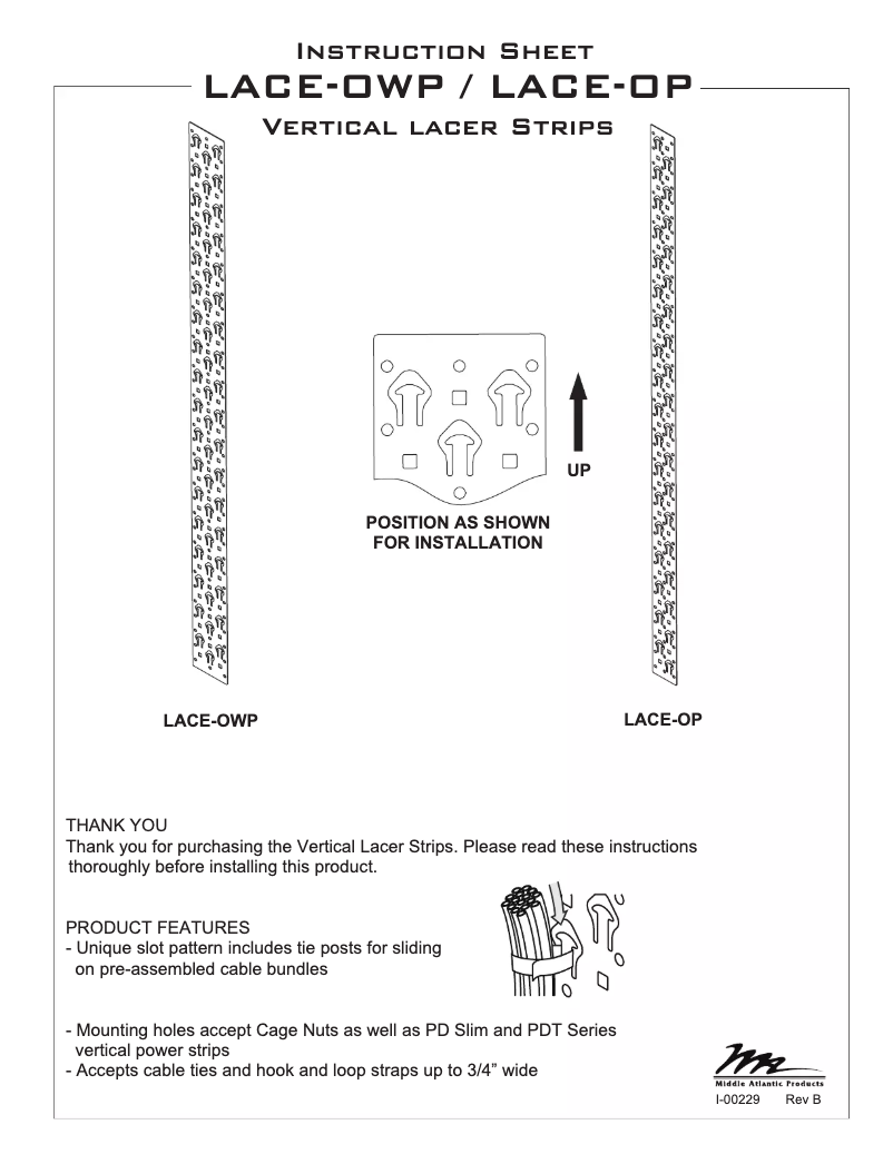 Page 1 de la notice Manuel utilisateur Middle Atlantic LACE-23-OP
