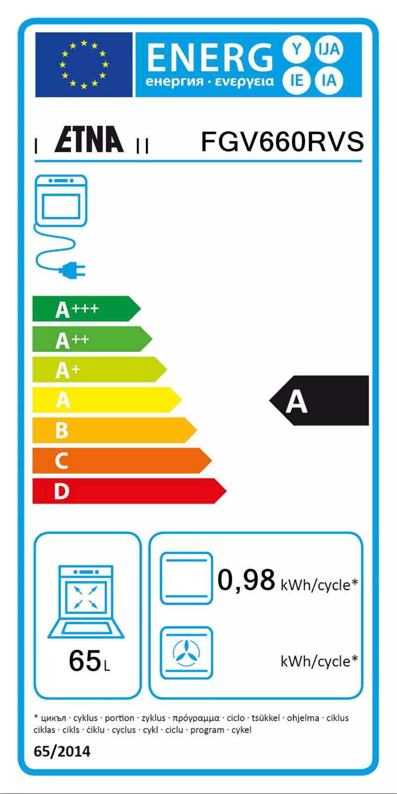 Page 1 de la notice Label énergétique Etna FGV660RVS