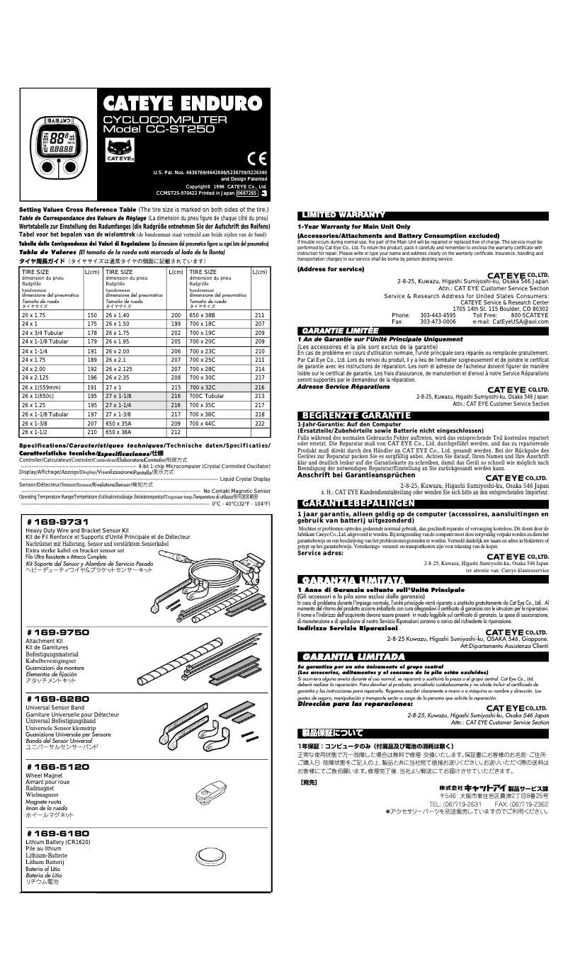 Page 1 de la notice Manuel utilisateur Cateye Enduro CC-ST250v3