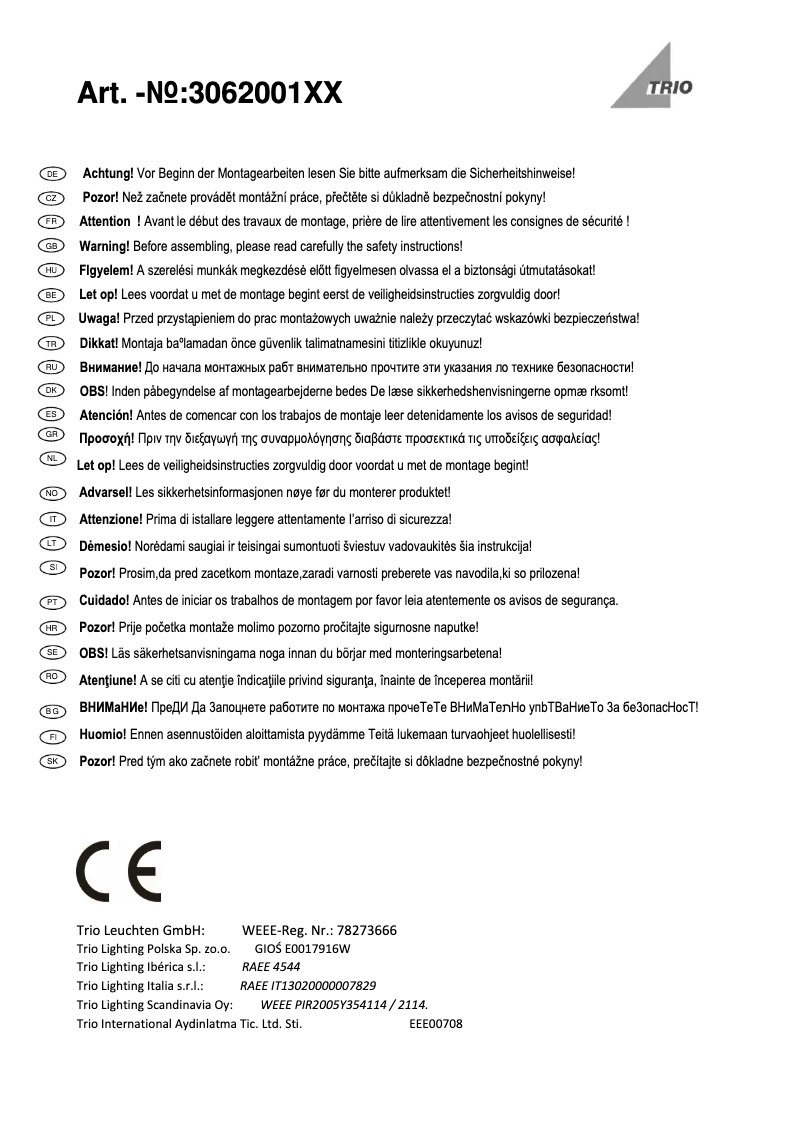 Page n°1 - Manuel utilisateur Trio Lighting Kannan 306200101