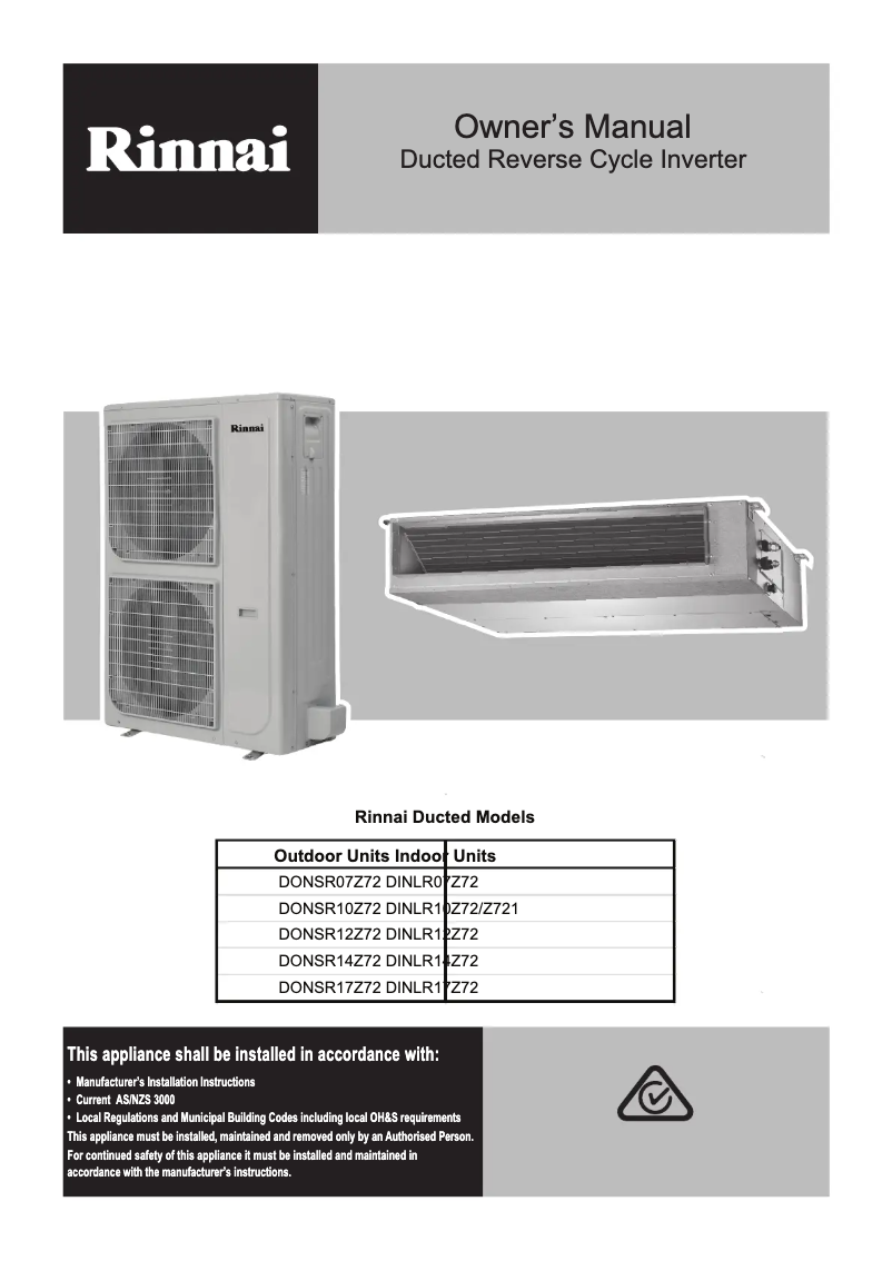 Page n°1 - Manuel utilisateur Rinnai DINLR07Z72