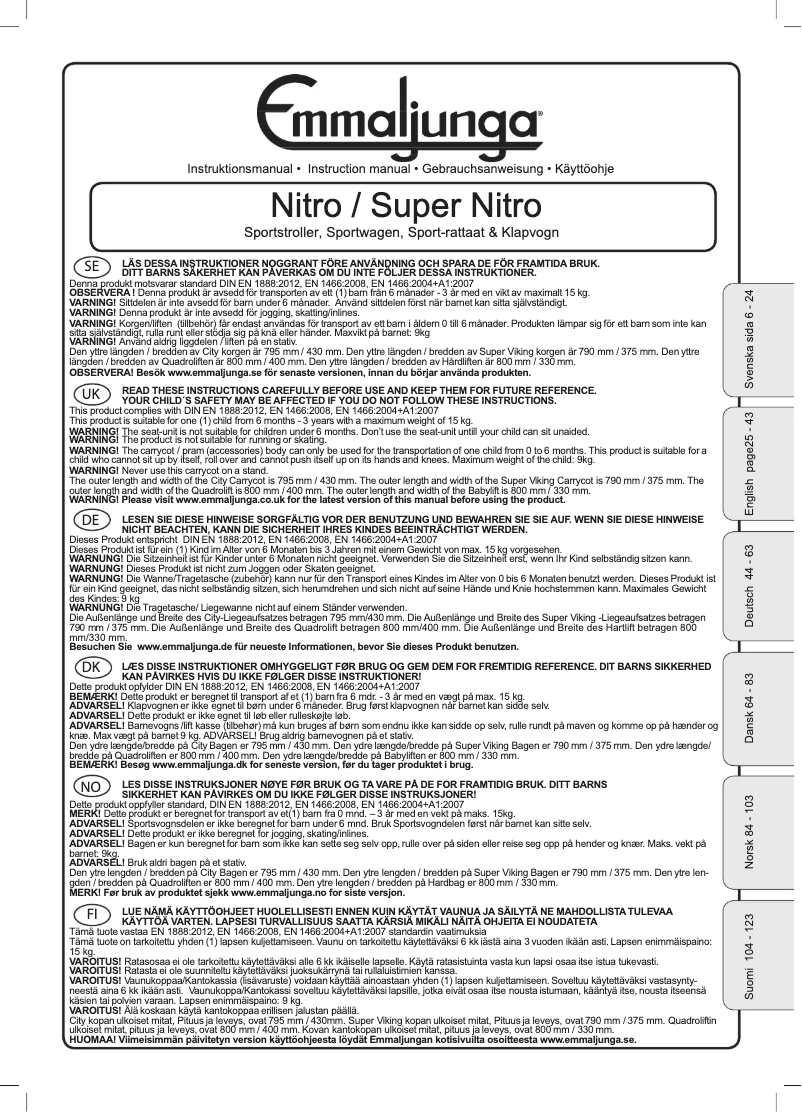 Page 1 de la notice Manuel utilisateur Emmaljunga Super Nitro