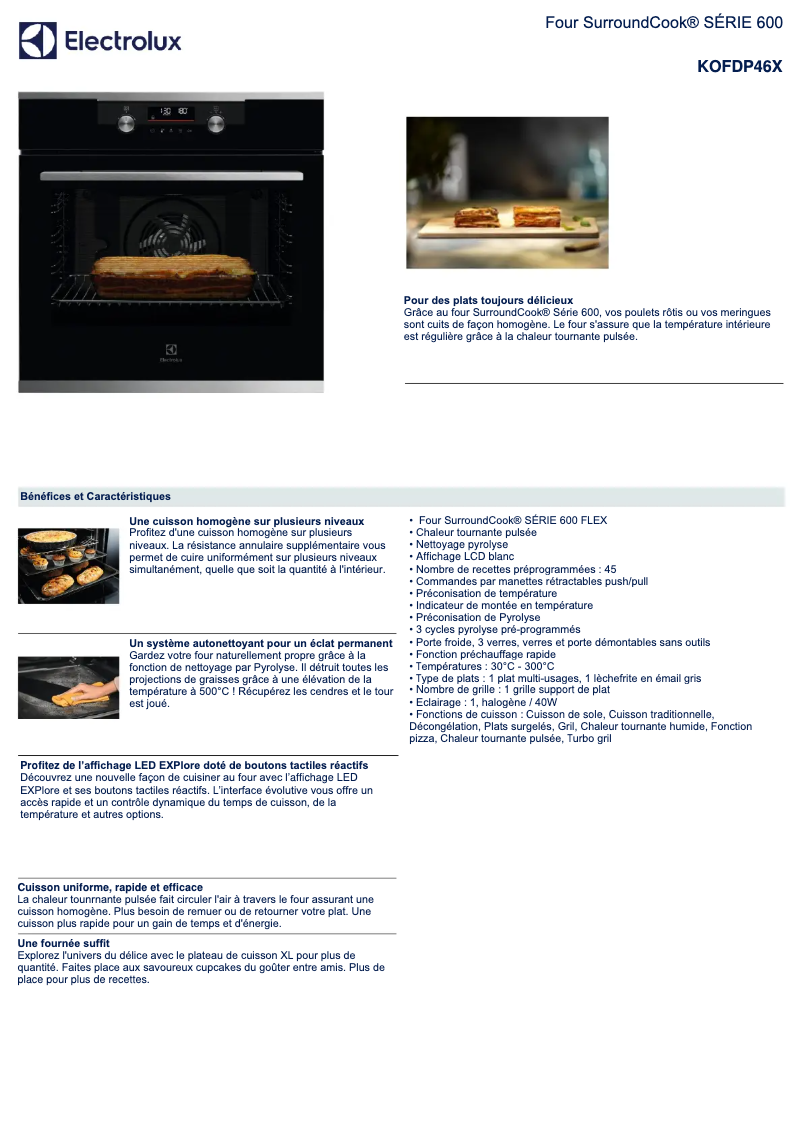 Page 1 de la notice Fiche technique Electrolux KOFDP46X