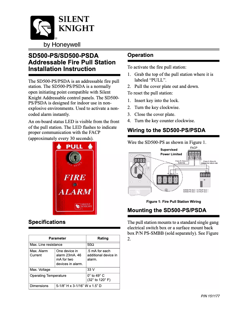 Page 1 de la notice Manuel utilisateur Silent Knight SD500-PSDA