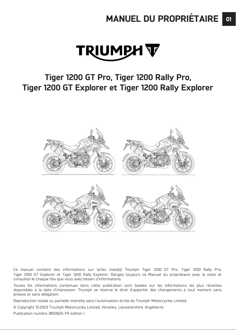 Page 1 de la notice Manuel utilisateur Triumph Tiger 1200 GT Explorer (2025)