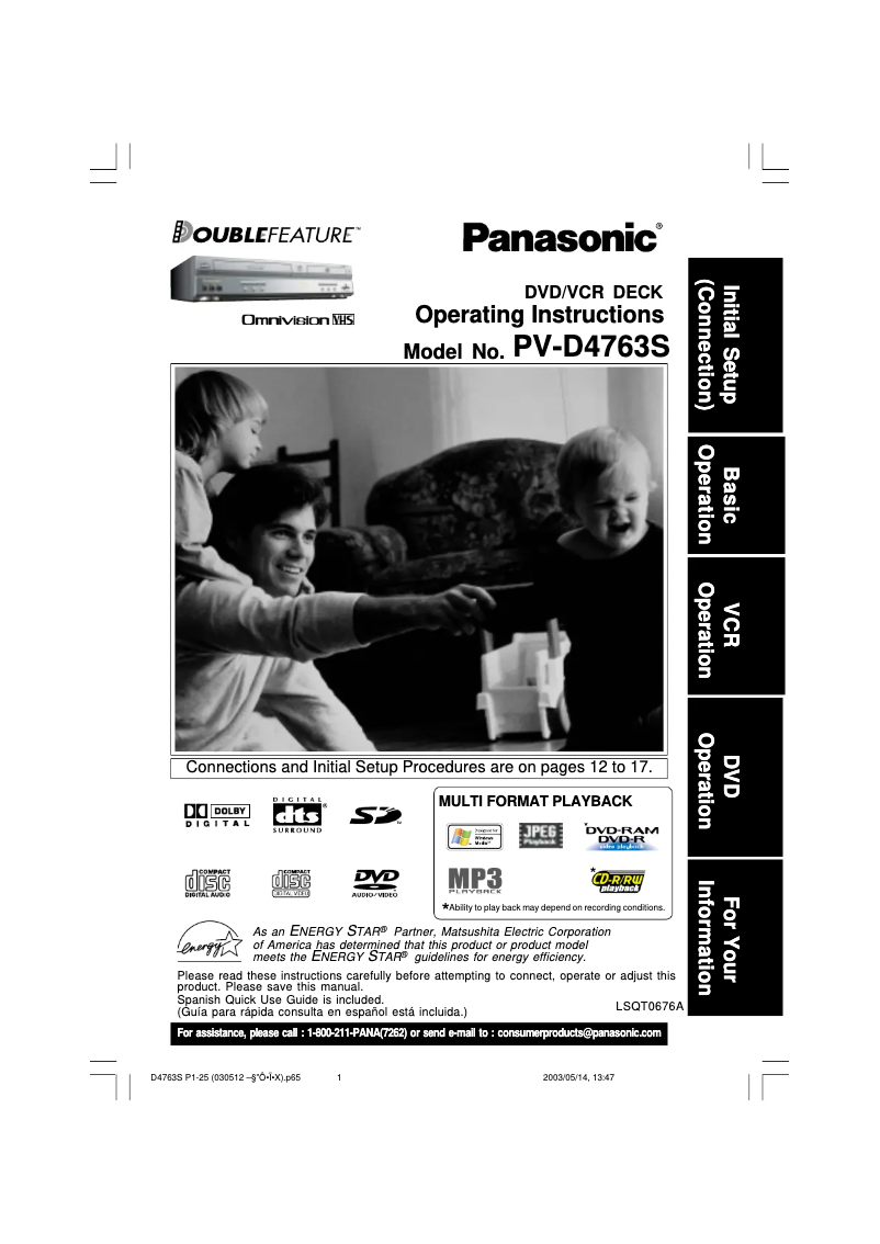 Page 1 de la notice Manuel utilisateur Panasonic PV-D4763S