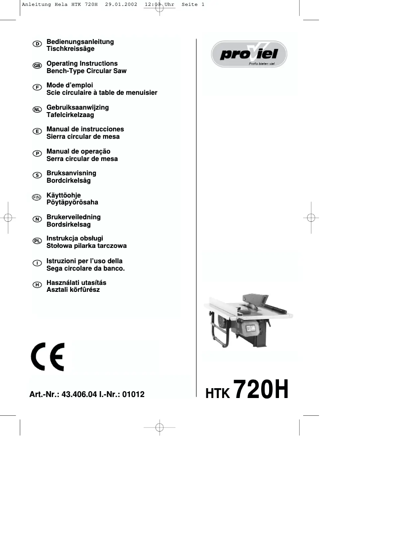 Page n°1 - Manuel utilisateur Einhell HTK 720 H