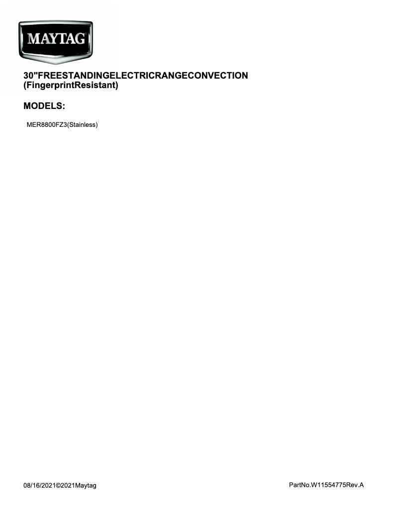 Página 1 del manual Información de garantía Maytag MER8800FZ