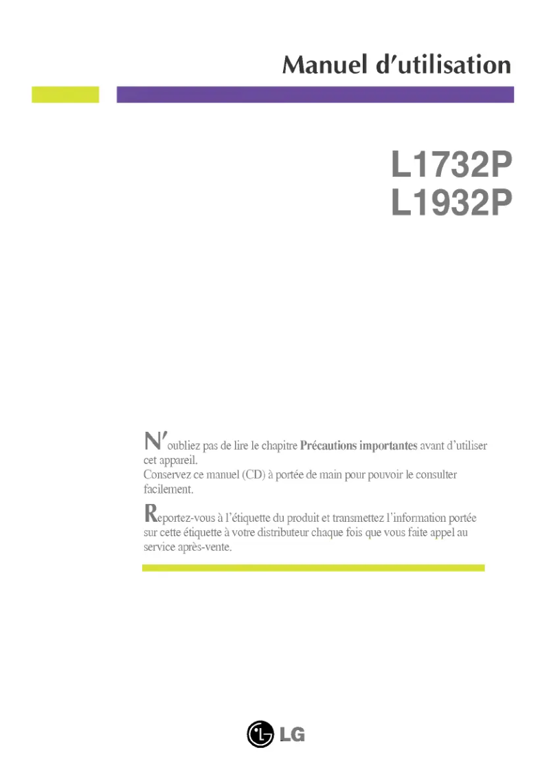 Page 1 de la notice Manuel utilisateur LG L1932P