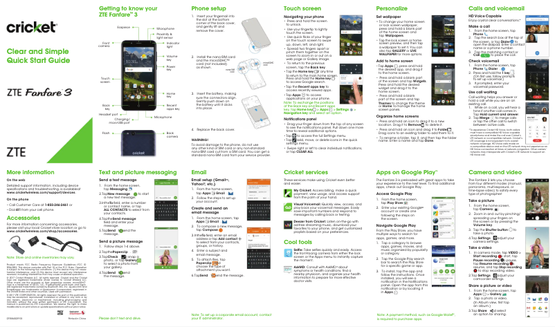 Page n°1 - Guide de démarrage rapide ZTE Fanfare 3