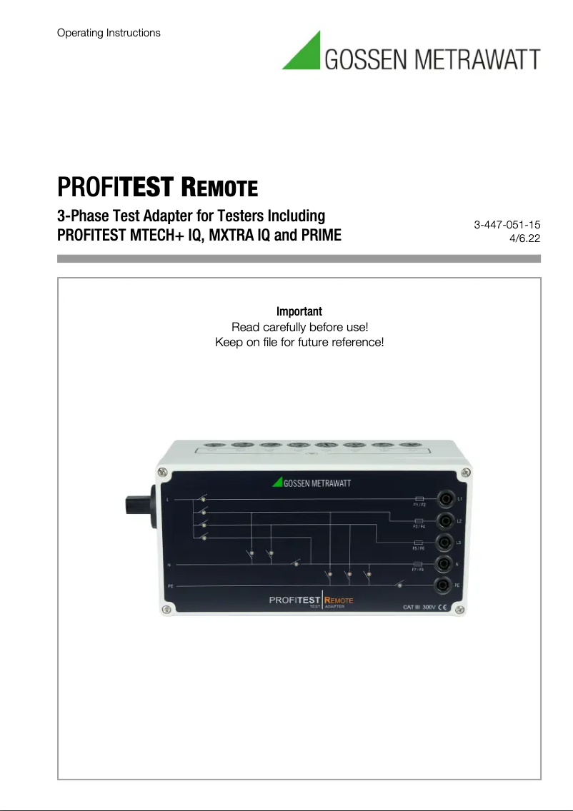 Page n°1 - Manuel utilisateur Gossen Metrawatt PROFITEST REMOTE