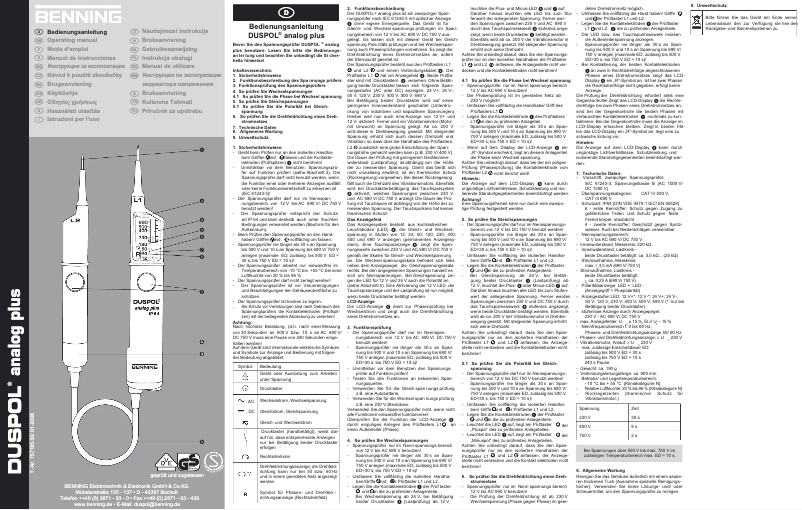 Page 1 de la notice Manuel utilisateur BENNING Duspol Analog Plus