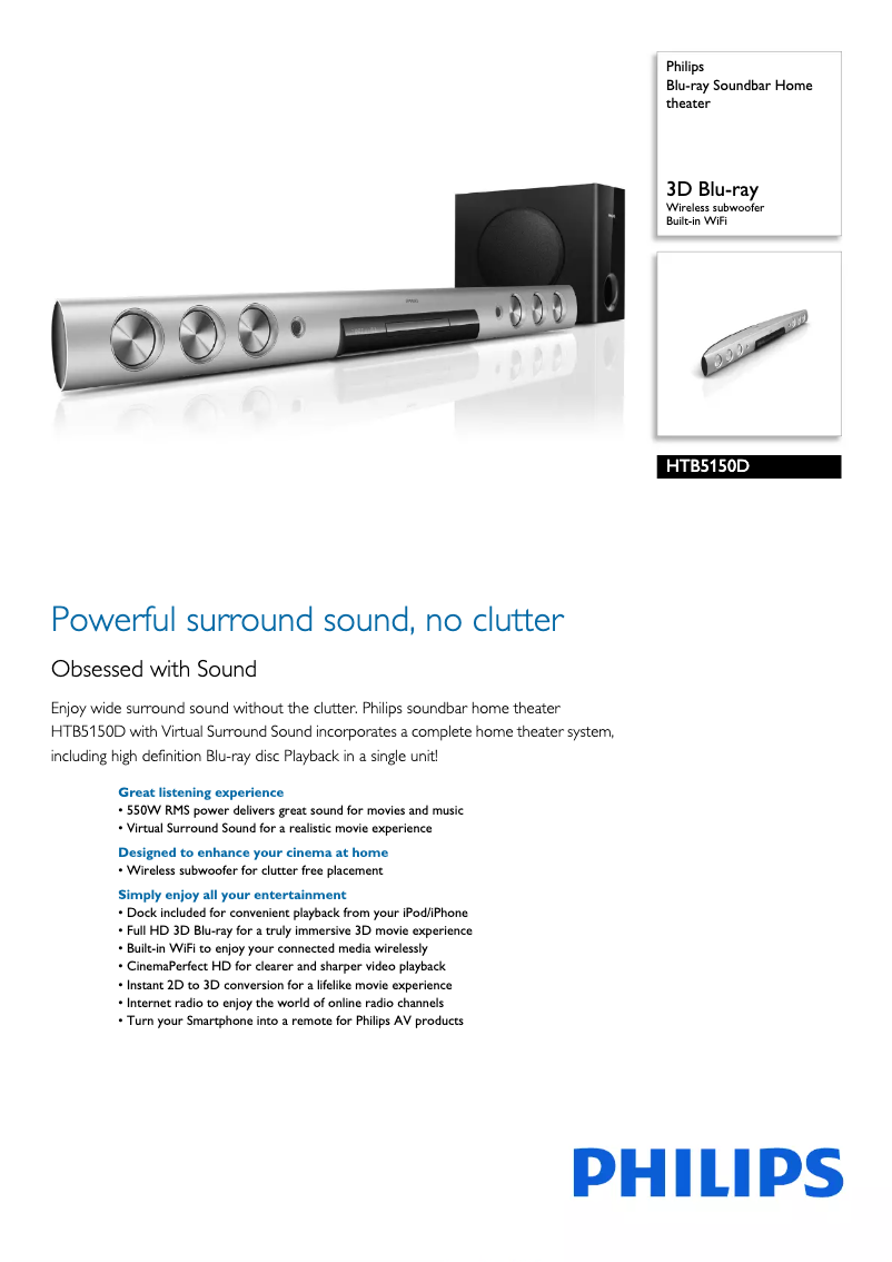 Page 1 de la notice Brochure Philips HTB5150D