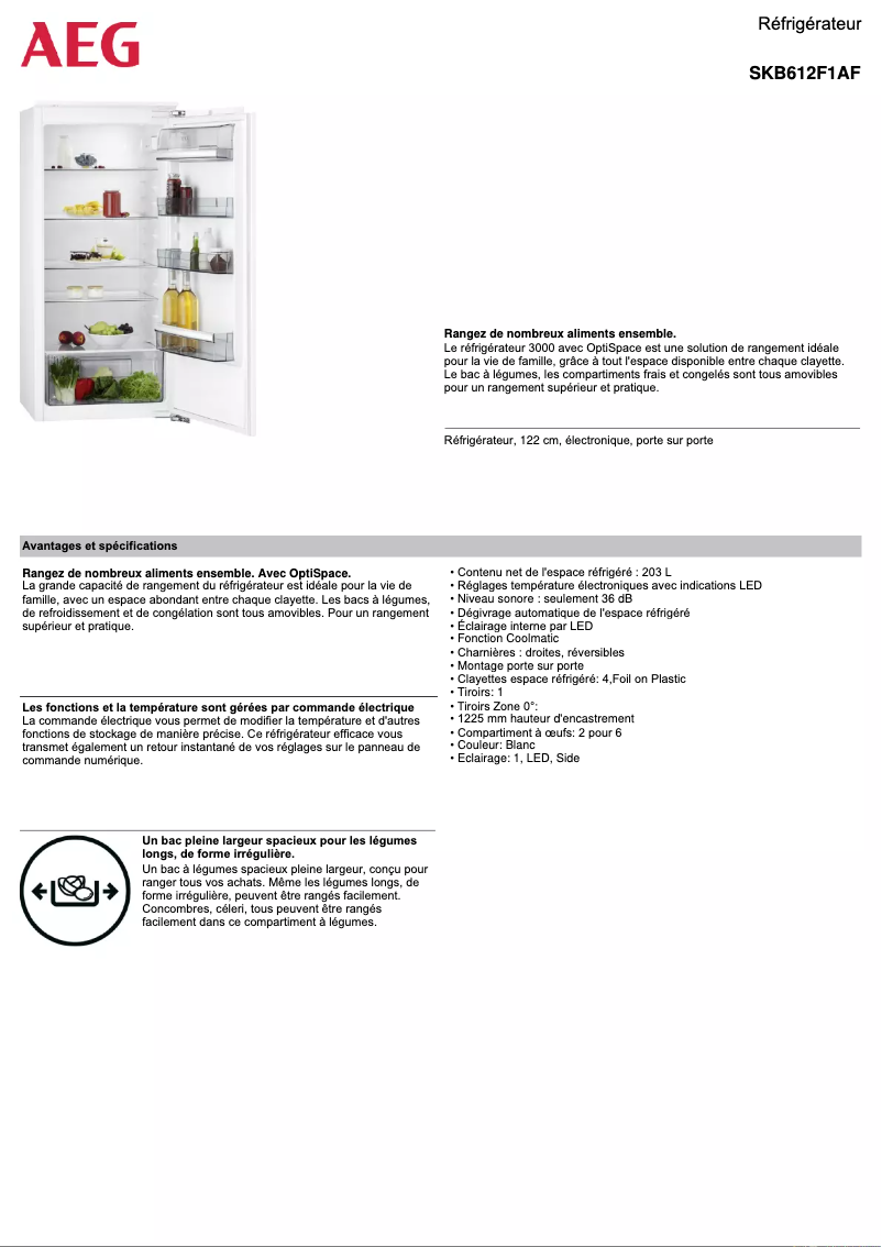 Page 1 de la notice Fiche technique AEG SKB612F1AF