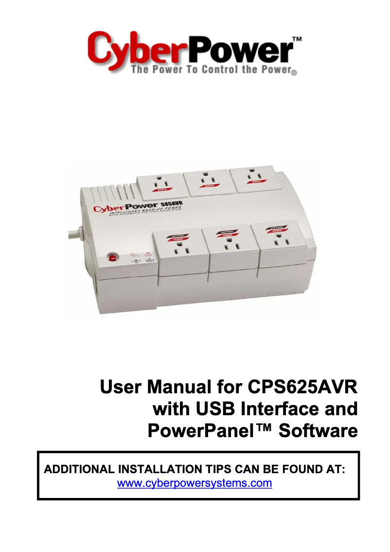 Page n°1 - Manuel utilisateur CyberPower CPS625AVR