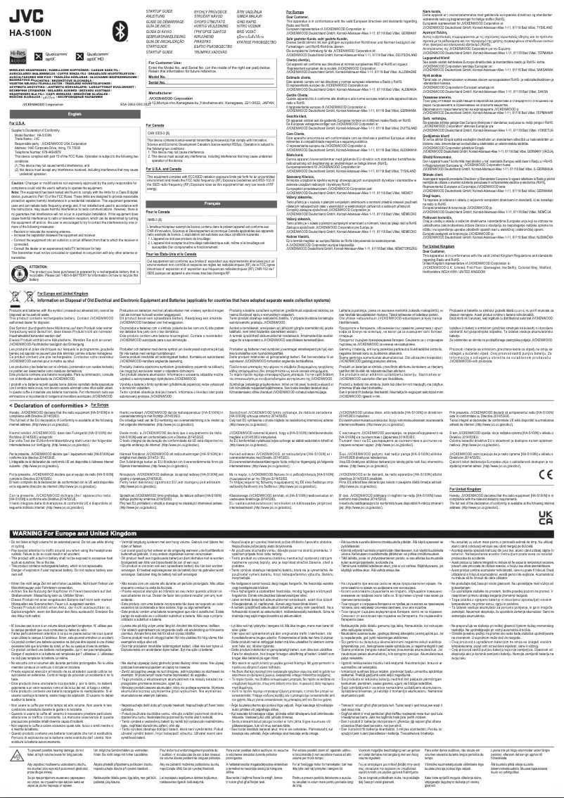 Image de la première page du manuel de l'appareil HA-S100N