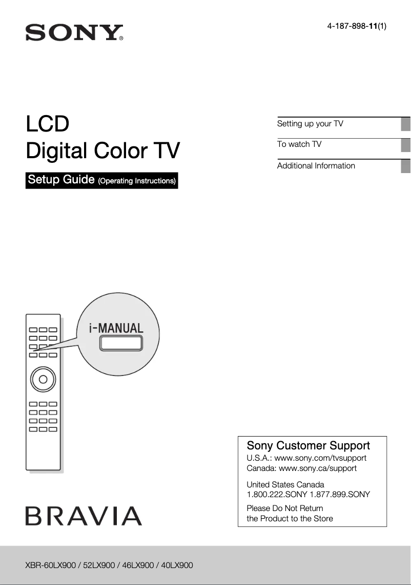 Image de la première page du manuel de l'appareil Bravia XBR-46LX900