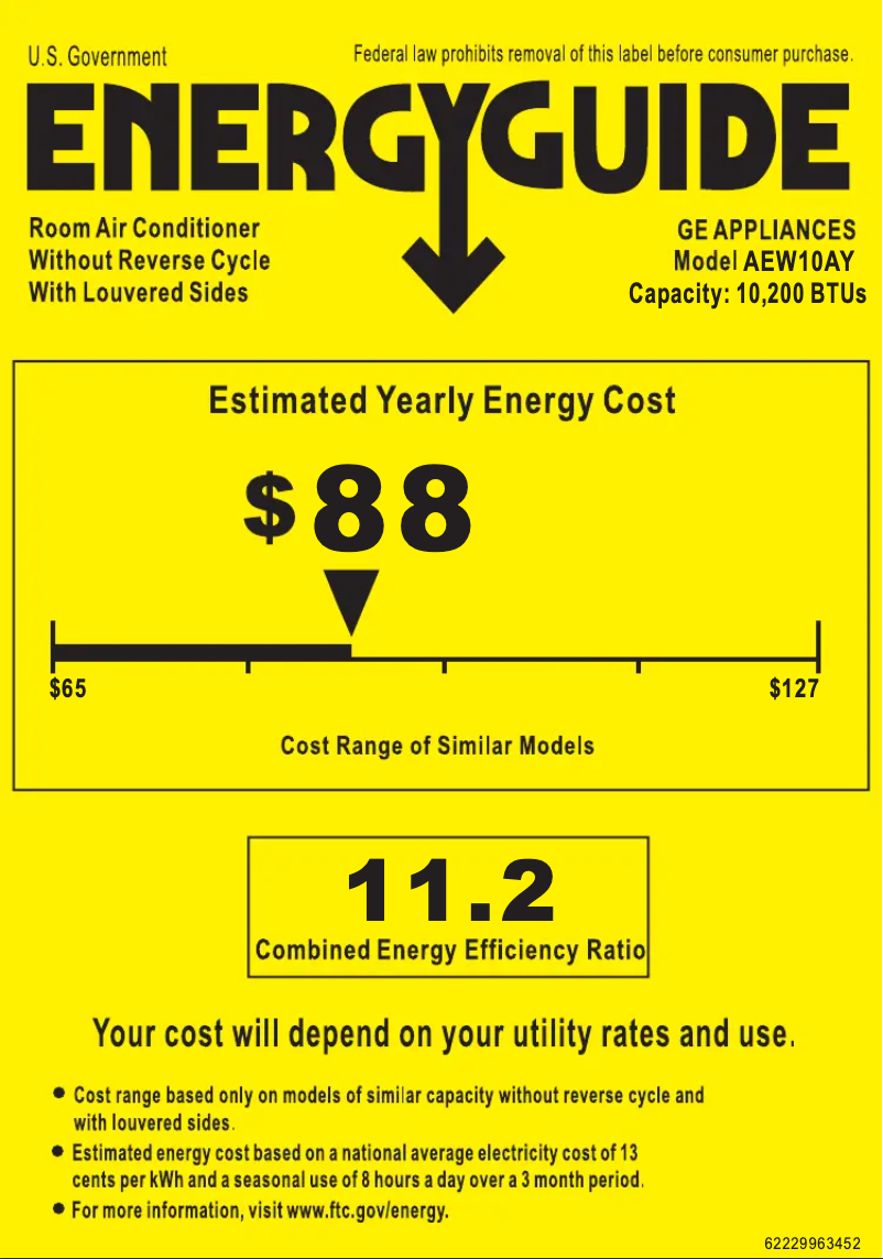 Página 1 del manual Etiqueta energética GE AEW10AY