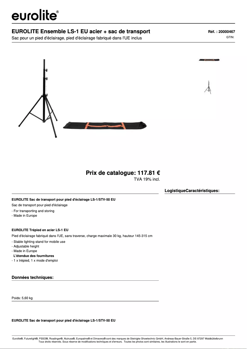 Page n°1 - Fiche technique Eurolite LS-1 EU