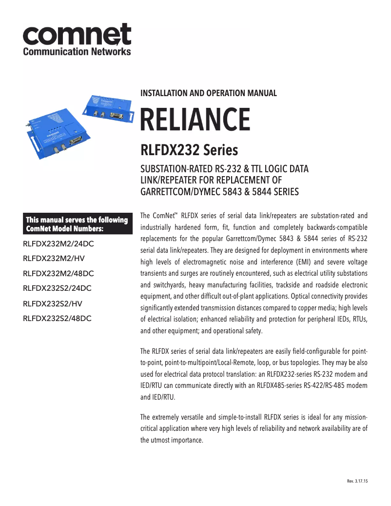 Page 1 de la notice Manuel utilisateur ComNet RLFDX232S2/HV