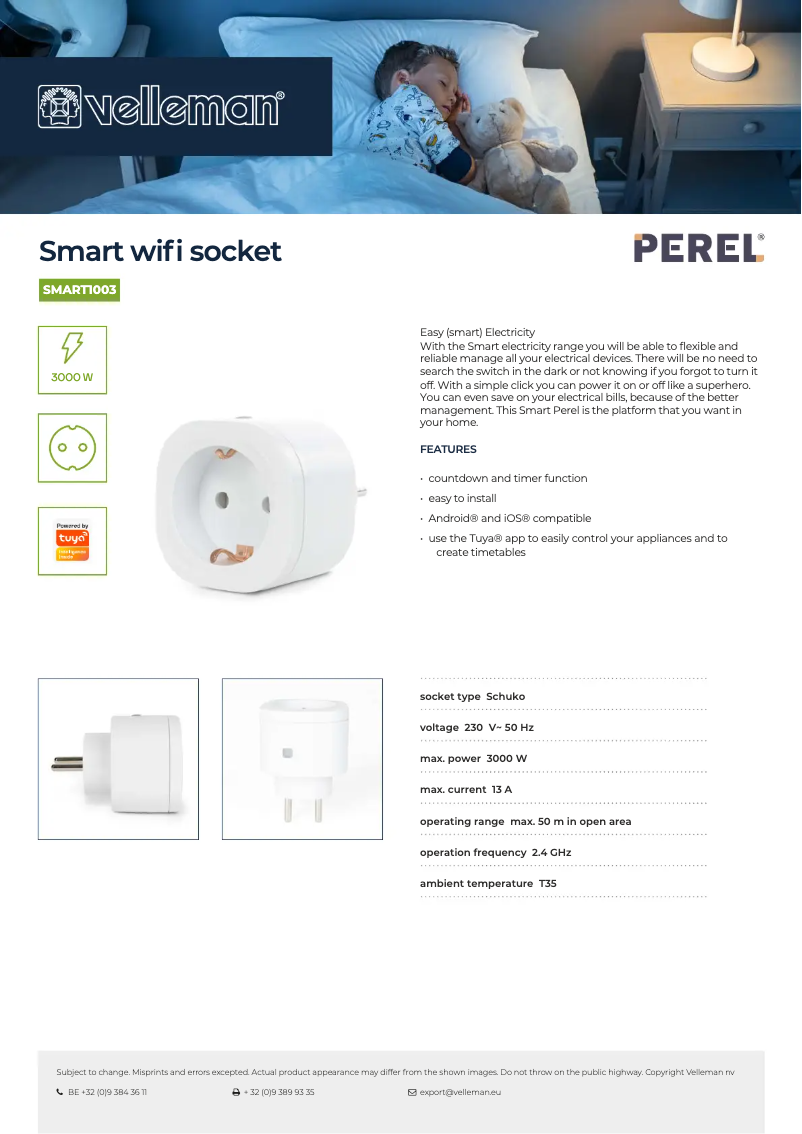 Page 1 de la notice Fiche technique Perel SMART1003