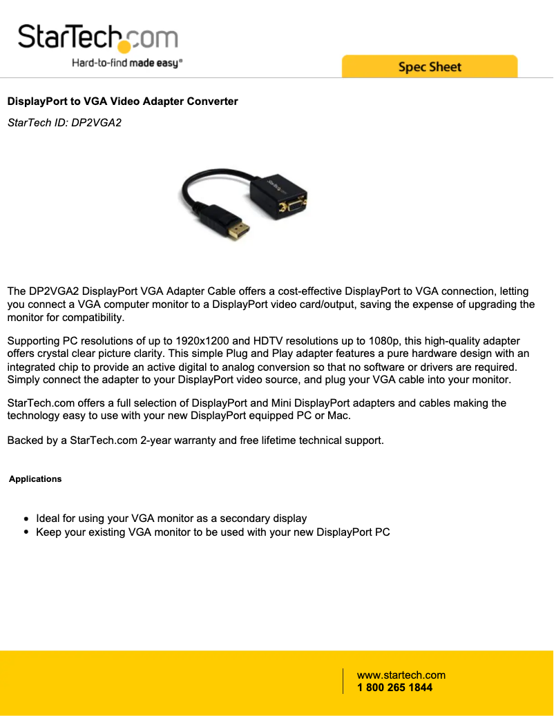 Página 1 del manual Ficha técnica StarTech.com DP2VGA2