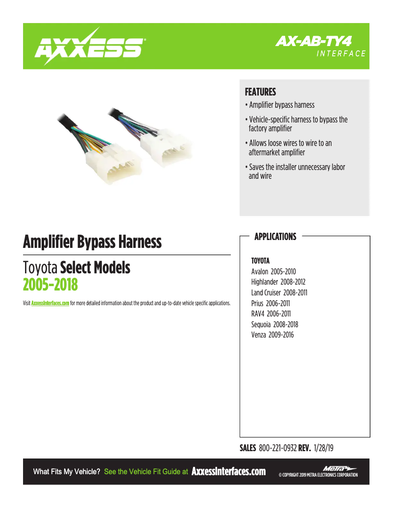 Page 1 de la notice Fiche technique AXESS AX-AB-TY4