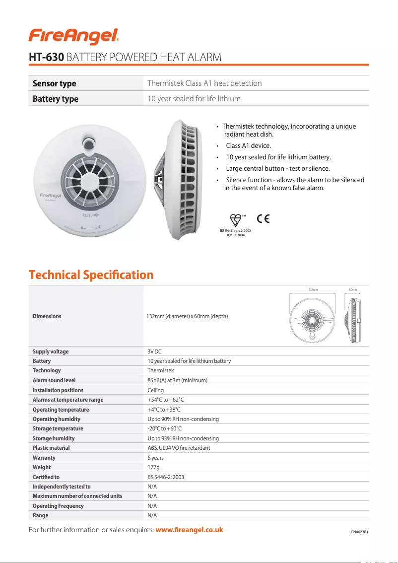 Page 1 de la notice Fiche technique FireAngel HT-630