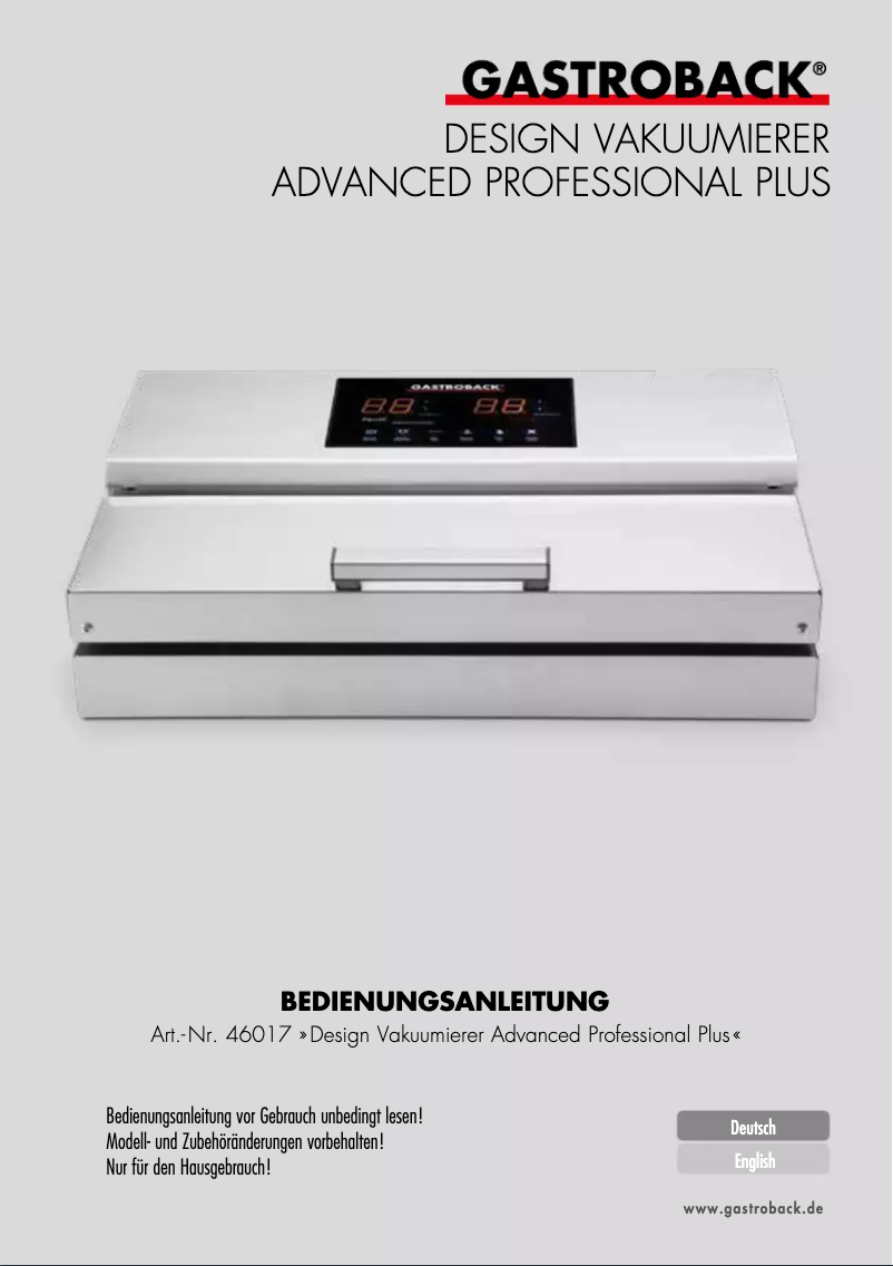 Image de la première page du manuel de l'appareil Design Advanced Professional Plus 46017