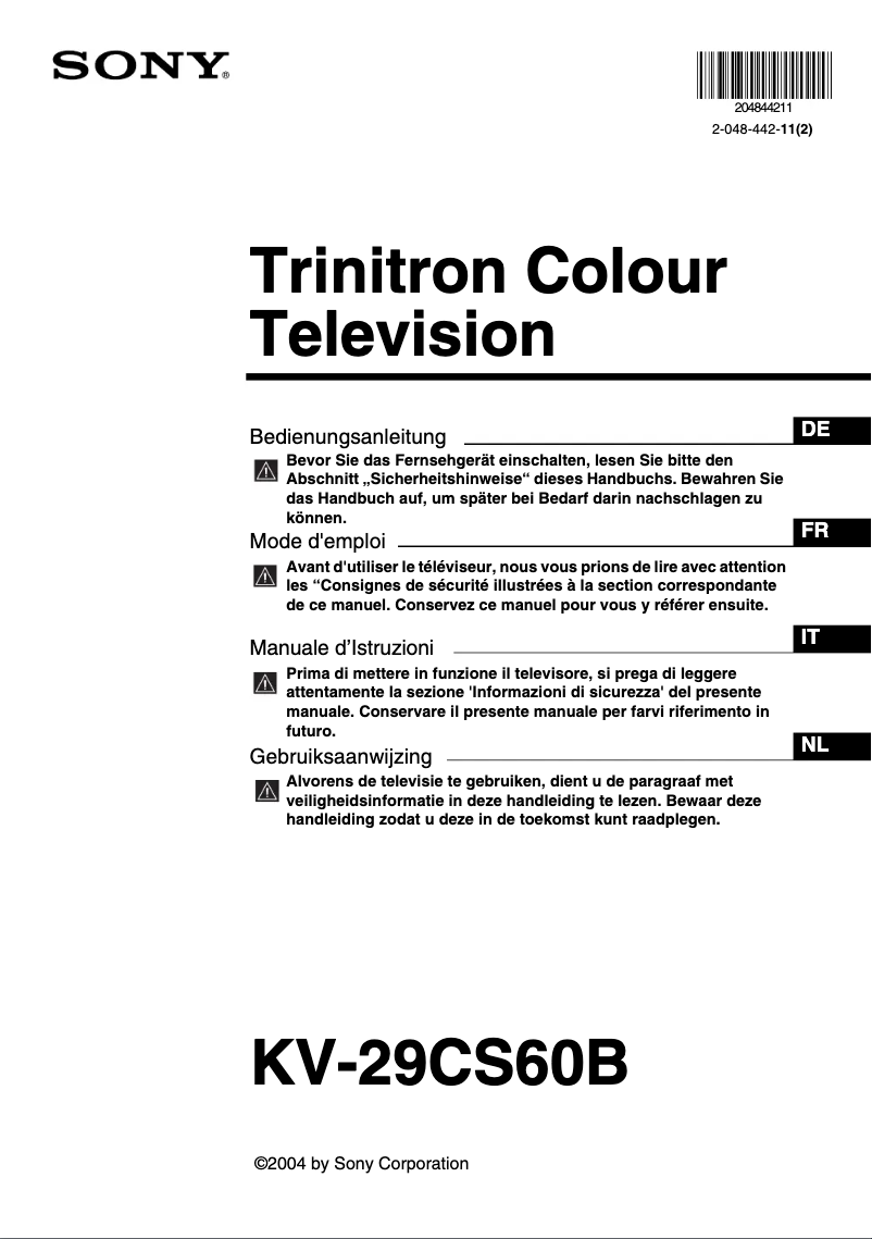 Page n°1 - Manuel utilisateur Sony Trinitron KV-29CS60B